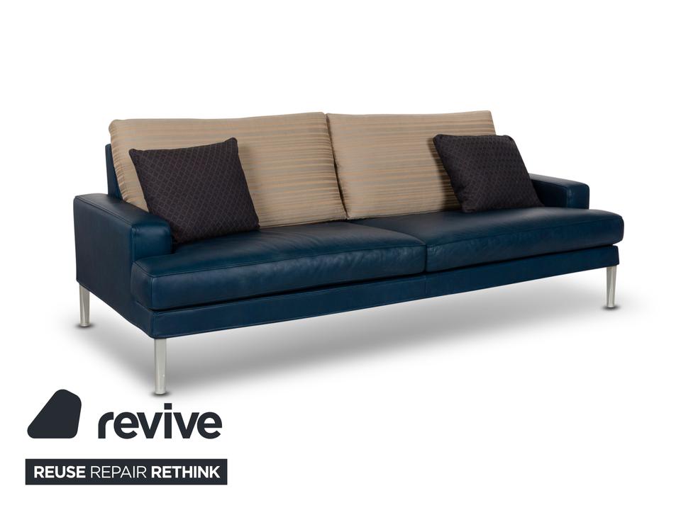 FSM Clarus Leder Dreisitzer Blau Braun Sofa Couch manuelle – Bild 10
