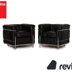 Cassina Le Corbusier LC 2 Leder Sessel Garnitur Schwarz Vintage ✨