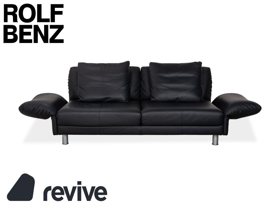 Rolf Benz 510 Leder Dreisitzer Dunkelblau manuelle Funktion Sofa