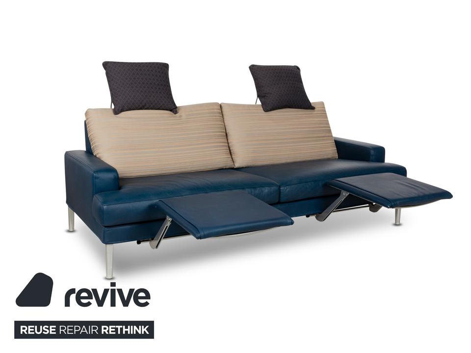 FSM Clarus Leder Dreisitzer Blau Braun Sofa Couch manuelle – Bild 12