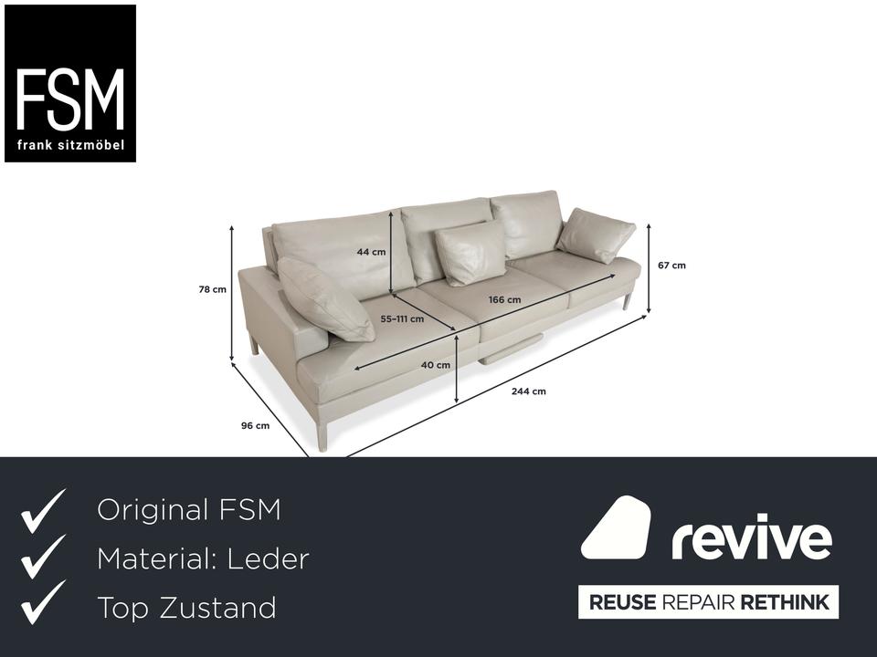 FSM Clarus Leder Dreisitzer Grau Kiesel Sofa Couch manuelle – Bild 2
