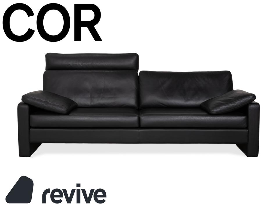 COR Conseta Dreisitzer Leder Sofa Schwarz mit Kopfstütze