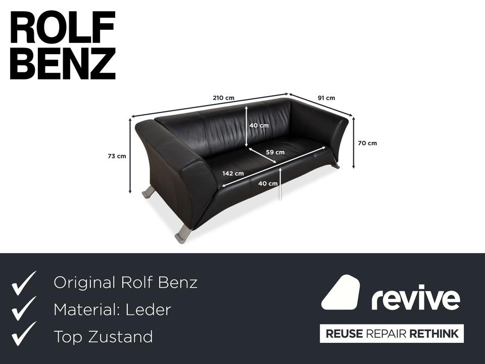 Rolf Benz 322 Leder Dreisitzer Schwarz Sofa Couch – Bild 2