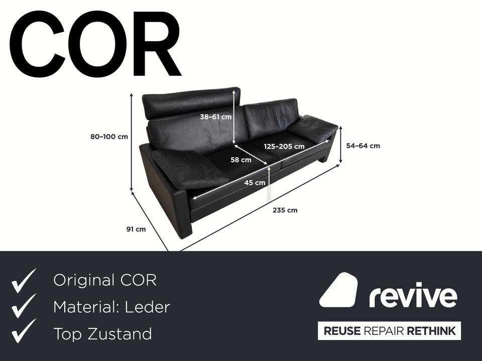 COR Conseta Dreisitzer Leder Sofa Schwarz mit Kopfstütze – Bild 2