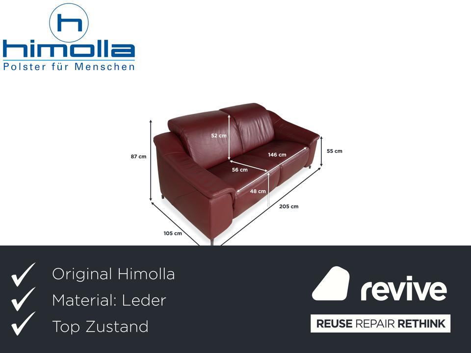 Himolla Dreisitzer Leder Sofa Rot Weinrot manuelle Funktion Couch – Bild 2