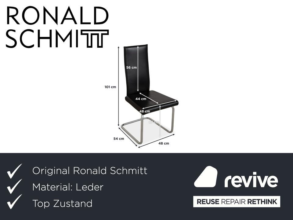 6er Garnitur Ronald Schmitt Leder Stuhl Schwarz Chrom Esszimmer – Bild 2