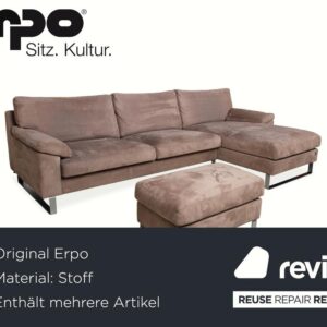 Garnitur Erpo Stoff Chrom Ecksofa Hocker Grau Beige Braun Sofa
