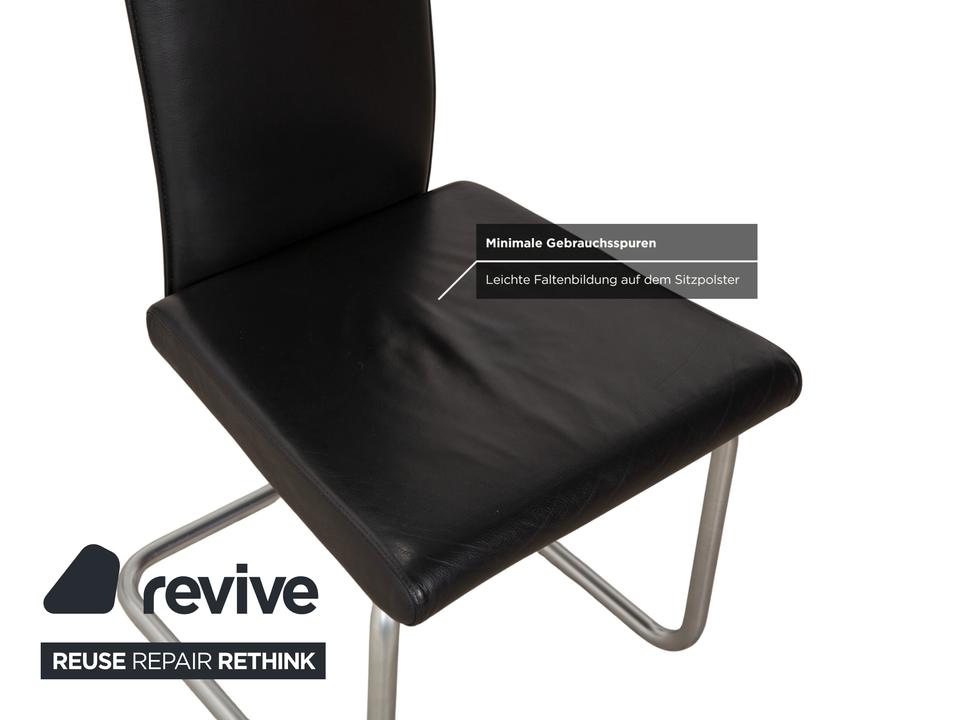 6er Garnitur Ronald Schmitt Leder Stuhl Schwarz Chrom Esszimmer – Bild 5