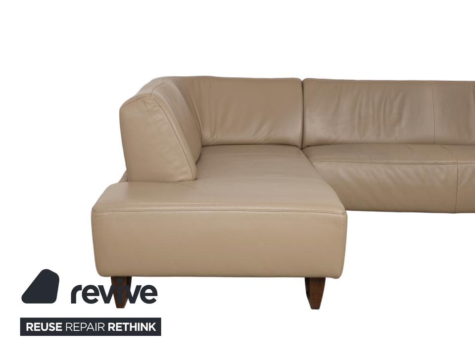 Musterring Leder Holz Ecksofa Beige Taupe Sofa Couch – Bild 4