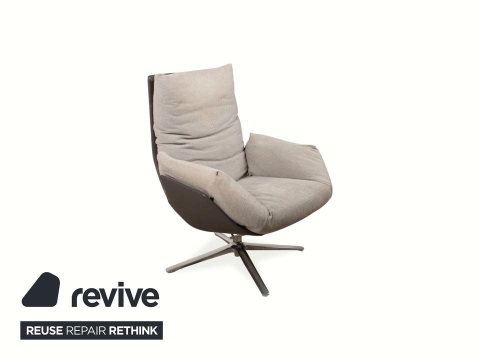 COR Cordia Lounge Sessel inkl. Hocker Leder Braun Stoff Beige – Bild 4