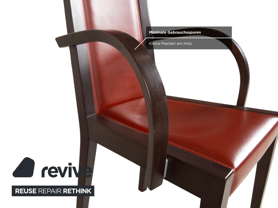 6er Set Roche Bobois Stuhl Garnitur Leder Rot Braun Holz – Bild 6