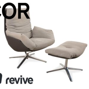 COR Cordia Lounge Sessel inkl. Hocker Leder Braun Stoff Beige