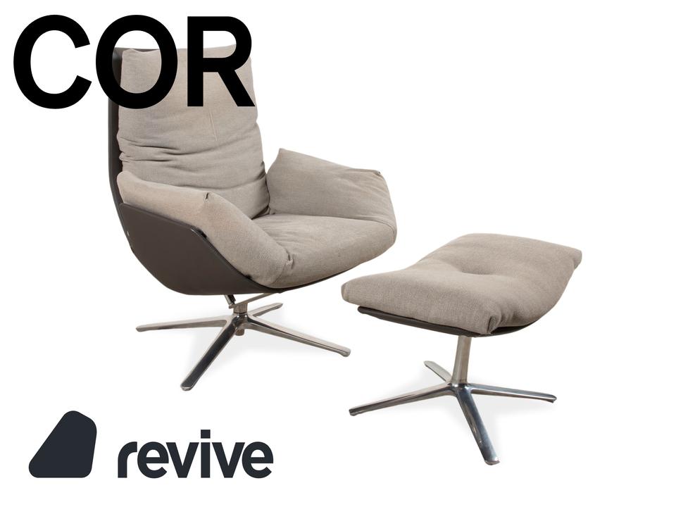 COR Cordia Lounge Sessel inkl. Hocker Leder Braun Stoff Beige