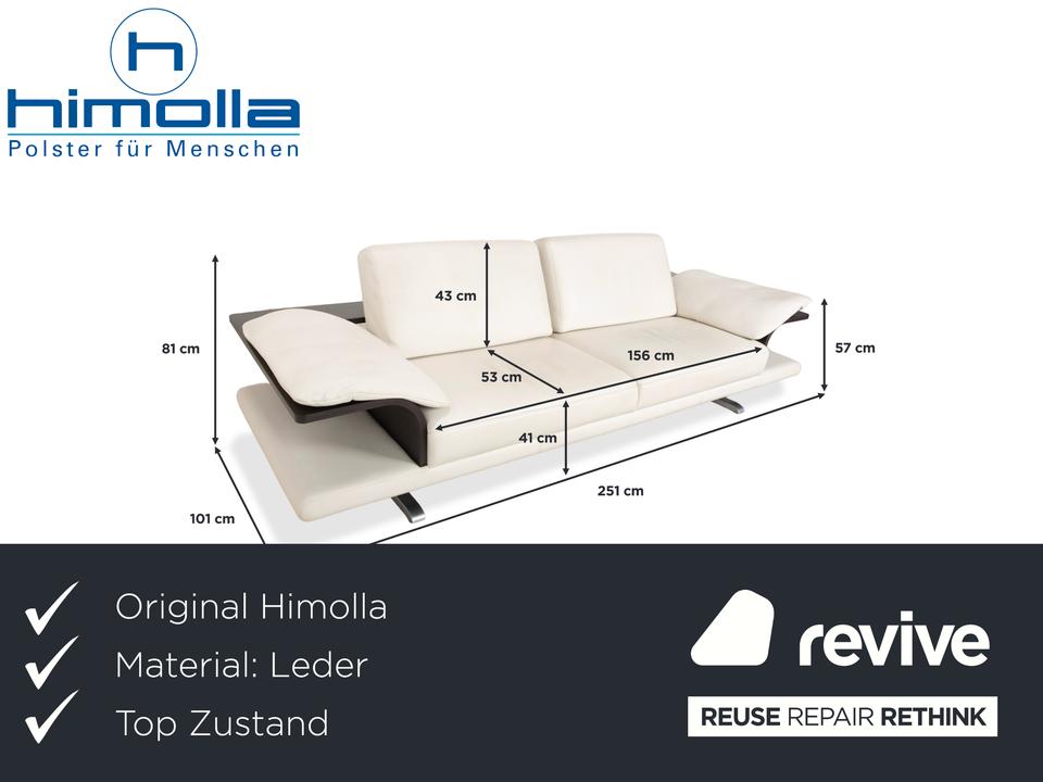Himolla Leder Dreisitzer Creme Weiß Holz Sofa Couch – Bild 2