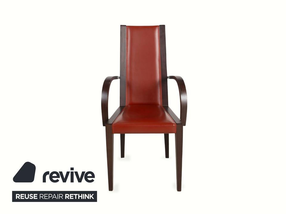 6er Set Roche Bobois Stuhl Garnitur Leder Rot Braun Holz – Bild 13