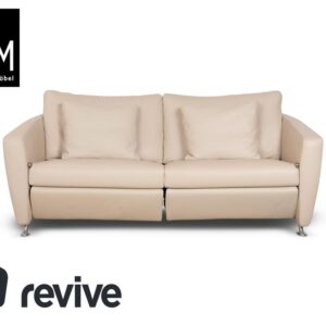 FSM Sesam Leder Dreisitzer Creme Taupe manuelle Funktion Sofa