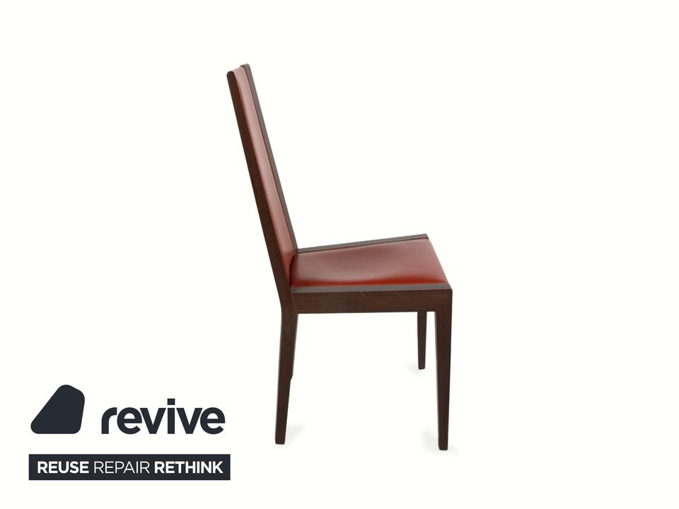 6er Set Roche Bobois Stuhl Garnitur Leder Rot Braun Holz – Bild 14