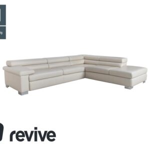 Ewald Schillig Courage Leder Ecksofa Creme Beige Chrom Recamiere