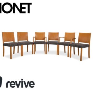 6er Garnitur Thonet Stoff Holz Stuhl Grau Braun Armlehne