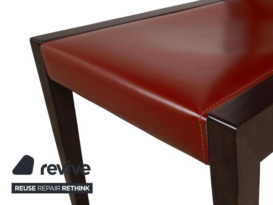 6er Set Roche Bobois Stuhl Garnitur Leder Rot Braun Holz – Bild 4