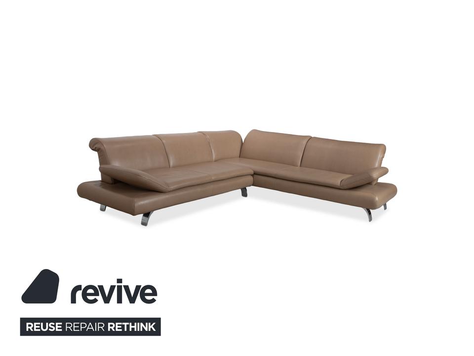 Contur Rodrigo Leder Ecksofa + Hocker Hellbraun Creme Mokka – Bild 4