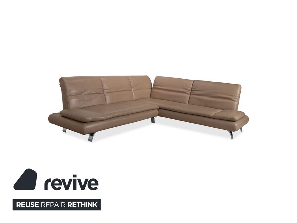 Contur Rodrigo Leder Ecksofa + Hocker Hellbraun Creme Mokka – Bild 5