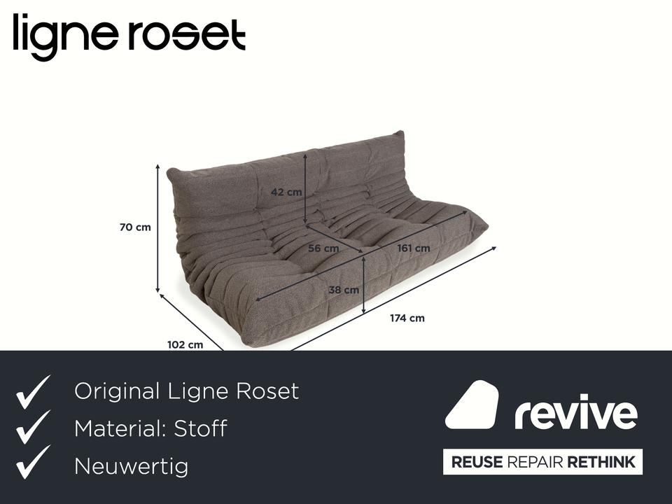 Ligne Roset Togo Stoff Grau Dreisitzer Neubezug ✨ – Bild 2
