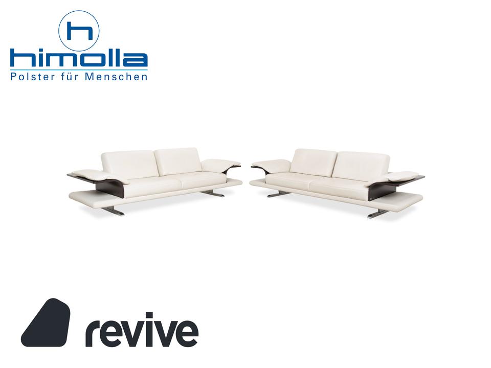 Himolla Leder 2x Dreisitzer Creme Weiß Holz Sofa Couch