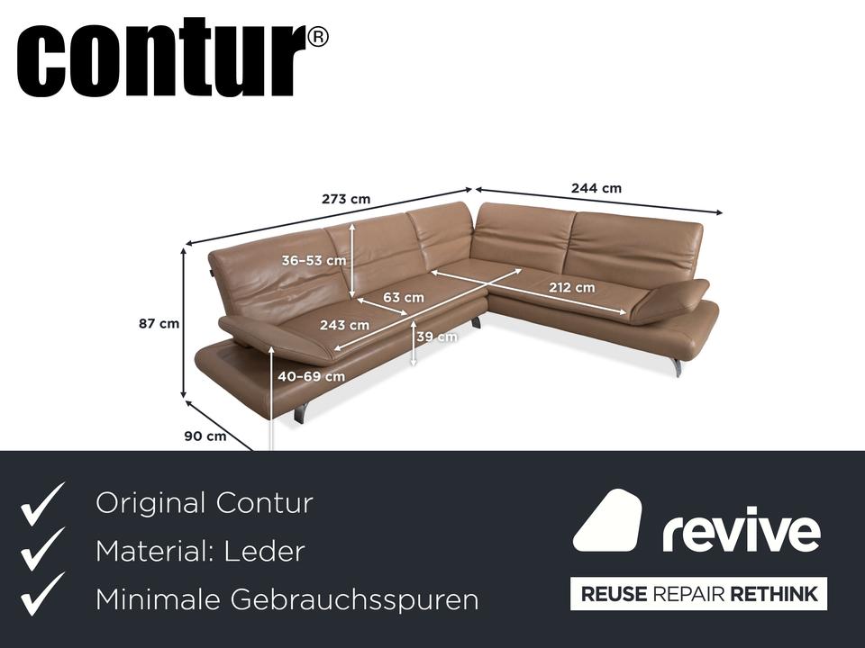 Contur Rodrigo Leder Ecksofa Hellbraun Creme Mokka manuelle – Bild 2