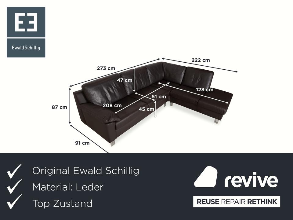 Ewald Schillig Leder Sofa Dunkelbraun Sofa Couch – Bild 2