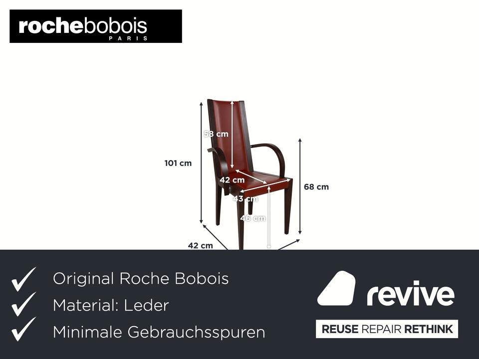6er Set Roche Bobois Stuhl Garnitur Leder Rot Braun Holz – Bild 2