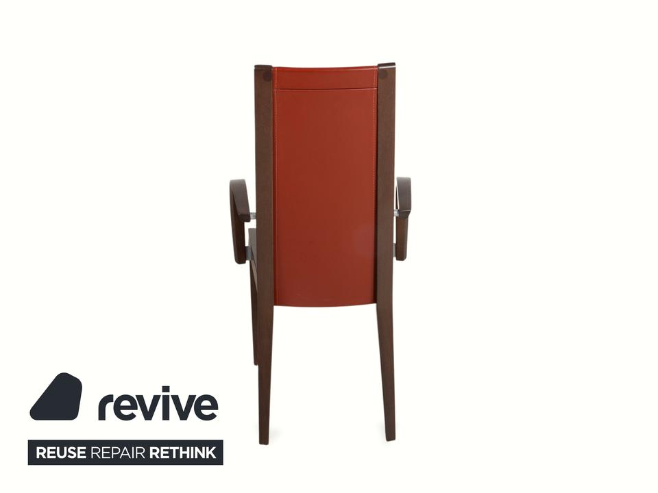6er Set Roche Bobois Stuhl Garnitur Leder Rot Braun Holz – Bild 11