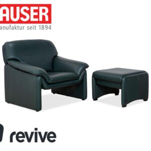 Laauser Atlanta Leder Sessel & Hocker Garnitur Grün Dunkelgrün