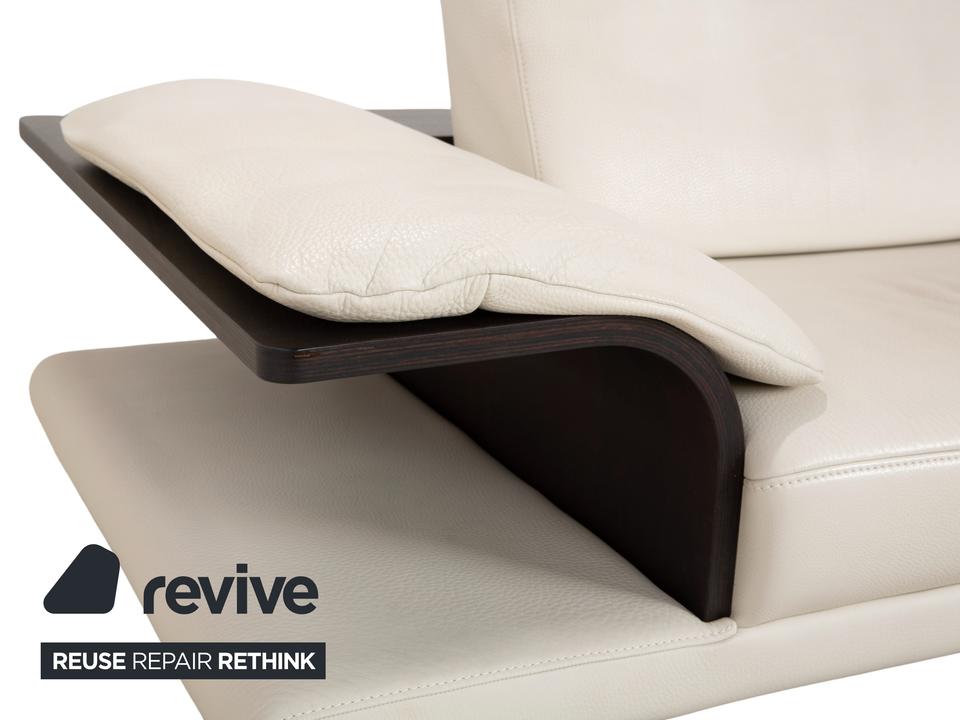 Himolla Leder 2x Dreisitzer Creme Weiß Holz Sofa Couch – Bild 7