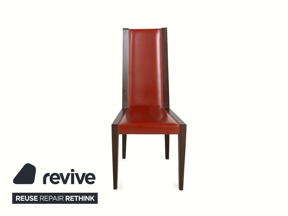 6er Set Roche Bobois Stuhl Garnitur Leder Rot Braun Holz – Bild 17