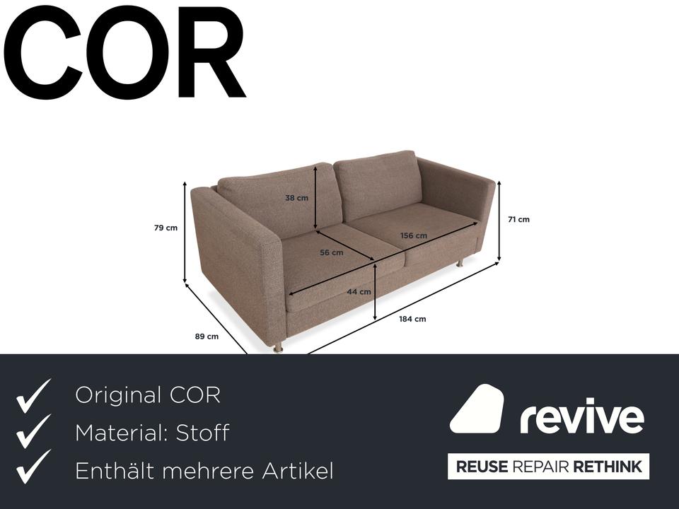 COR Conseta Stoff Zweisitzer Hocker Grau Braun Sofa Couch – Bild 2