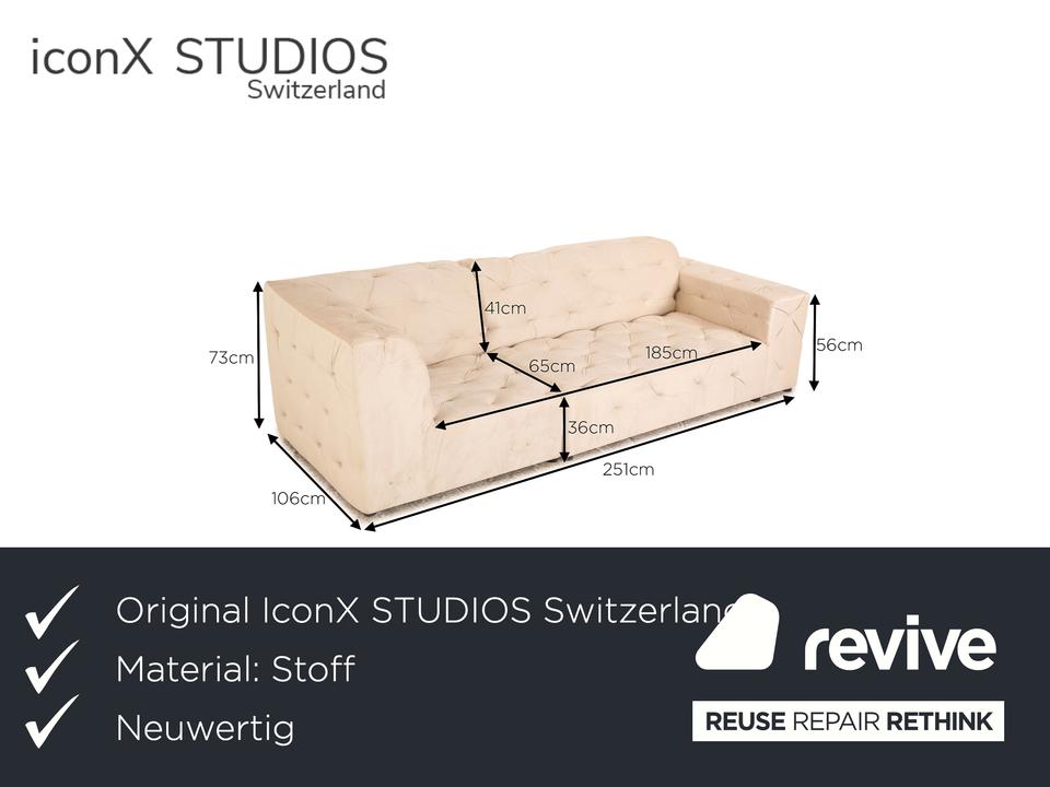 IconX STUDIOS Venus Samt Stoff Dreisitzer Sofa Couch Beige – Bild 2