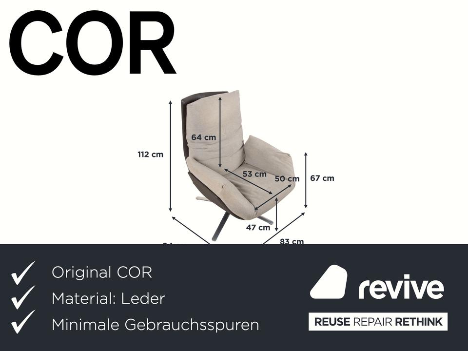 COR Cordia Lounge Sessel inkl. Hocker Leder Braun Stoff Beige – Bild 2