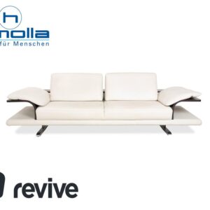 Himolla Leder Dreisitzer Creme Weiß Holz Sofa Couch