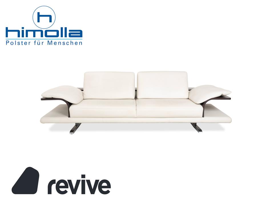 Himolla Leder Dreisitzer Creme Weiß Holz Sofa Couch