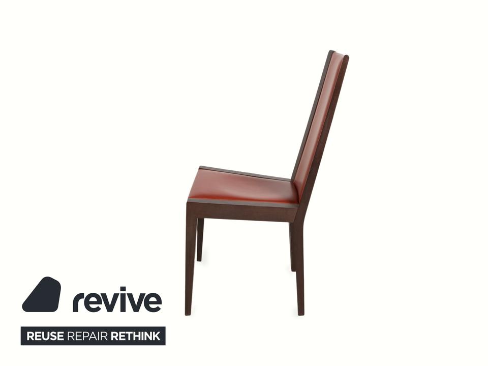 6er Set Roche Bobois Stuhl Garnitur Leder Rot Braun Holz – Bild 16