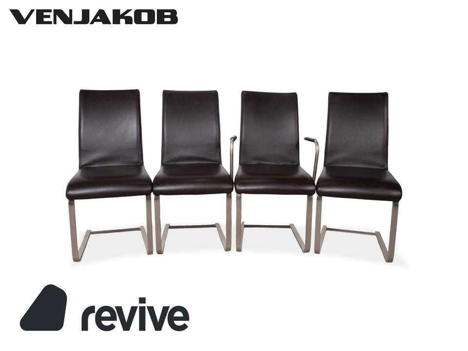 4er Garnitur Venjakob Leder Stuhl Braun