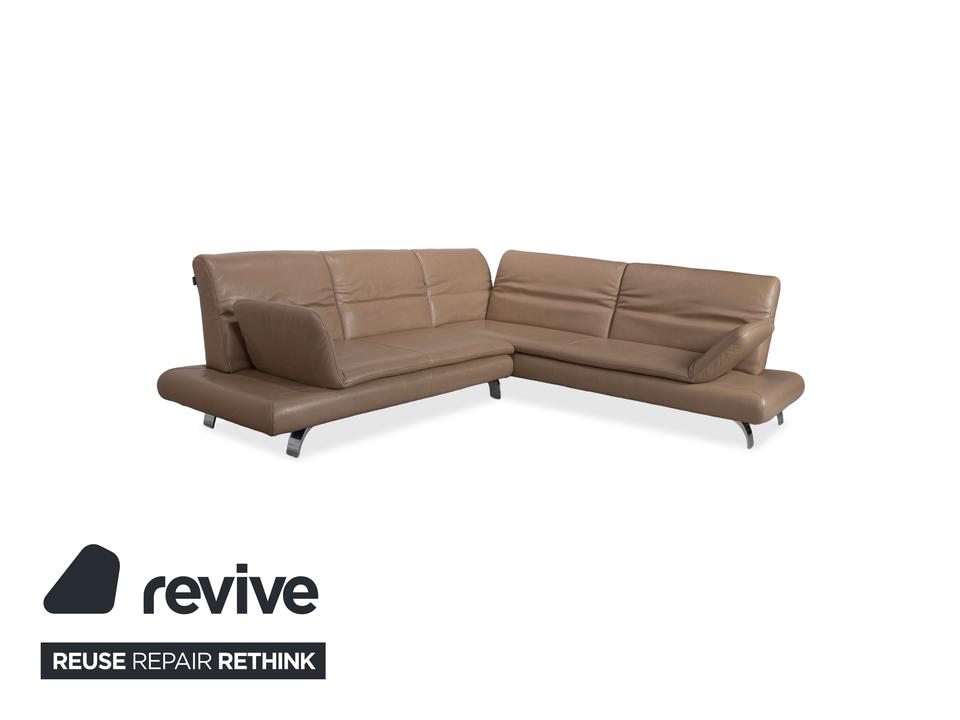 Contur Rodrigo Leder Ecksofa + Hocker Hellbraun Creme Mokka – Bild 6