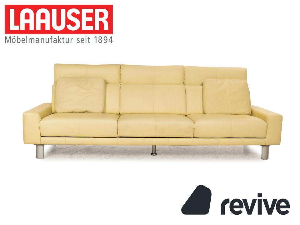 Laauser Leder Dreisitzer Grün Grüngelb Sofa Couch manuelle