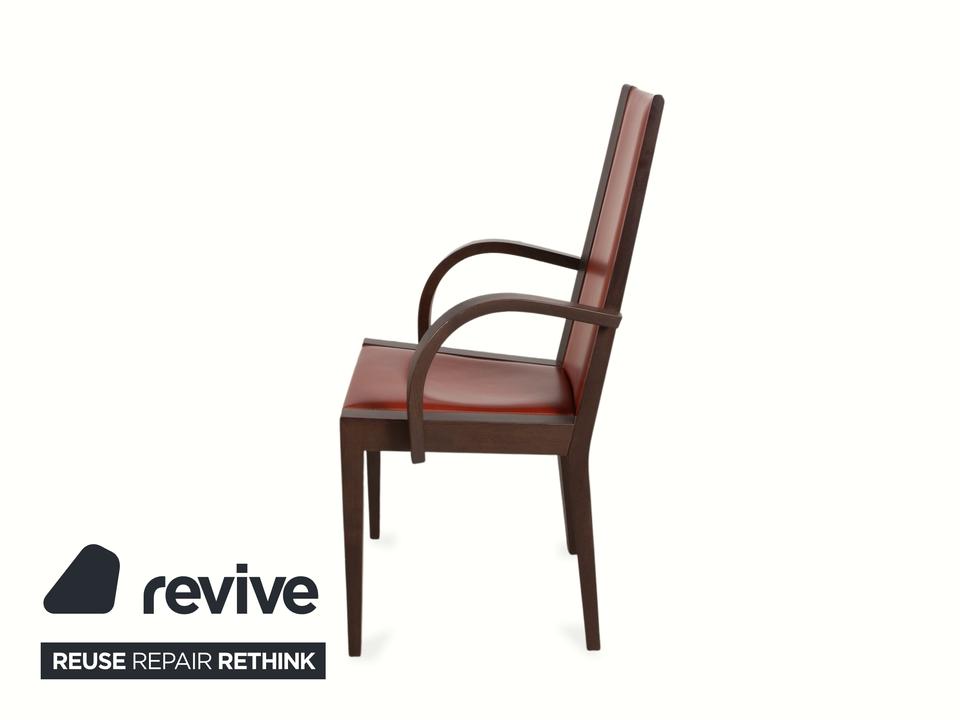 6er Set Roche Bobois Stuhl Garnitur Leder Rot Braun Holz – Bild 12