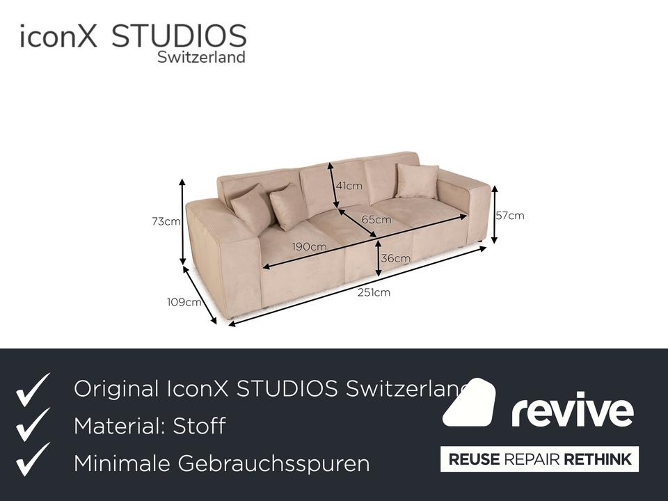 IconX STUDIOS Beluga Samt Stoff Viersitzer Sofa Couch Beige – Bild 2