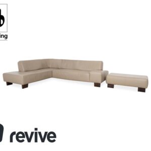 Musterring Leder Holz Ecksofa Beige Taupe Sofa Couch