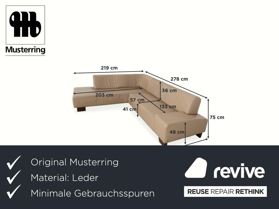 Musterring Leder Holz Ecksofa Beige Taupe Sofa Couch – Bild 2