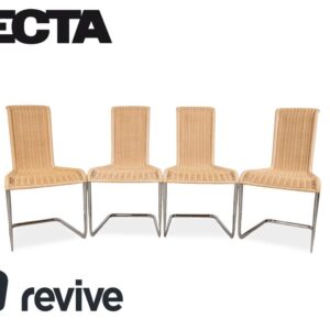 4er Garnitur Tecta B20 Geflecht Stuhl Beige Chrom