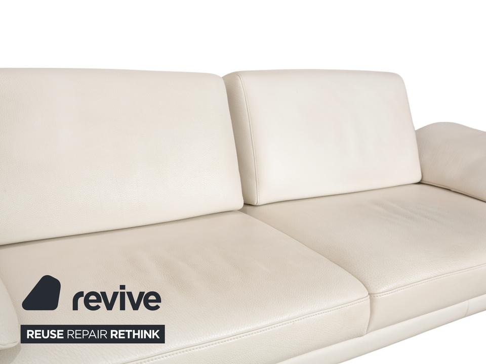 Himolla Leder 2x Dreisitzer Creme Weiß Holz Sofa Couch – Bild 6